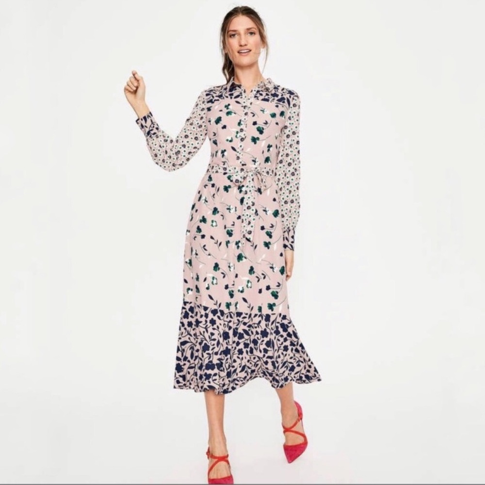 Boden Floral Dress in pink/green size4